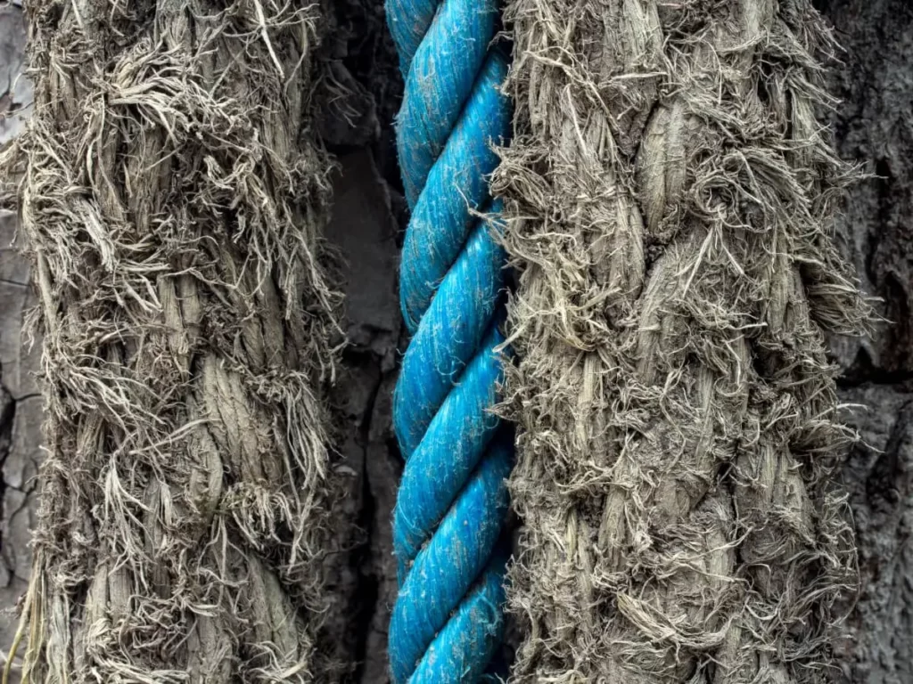 worn synthetic rope