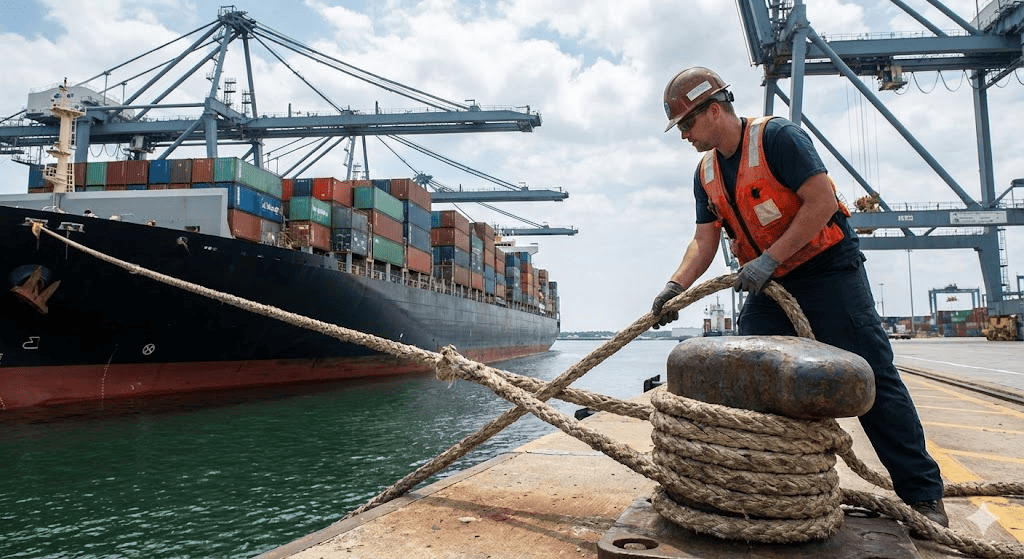 una cima di ormeggio che fissa una nave