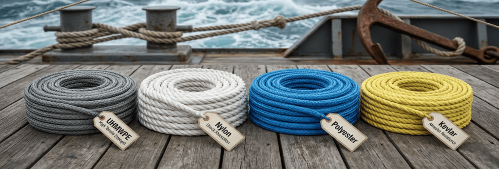vari tipi di corde marine disposte una accanto all'altra 1
