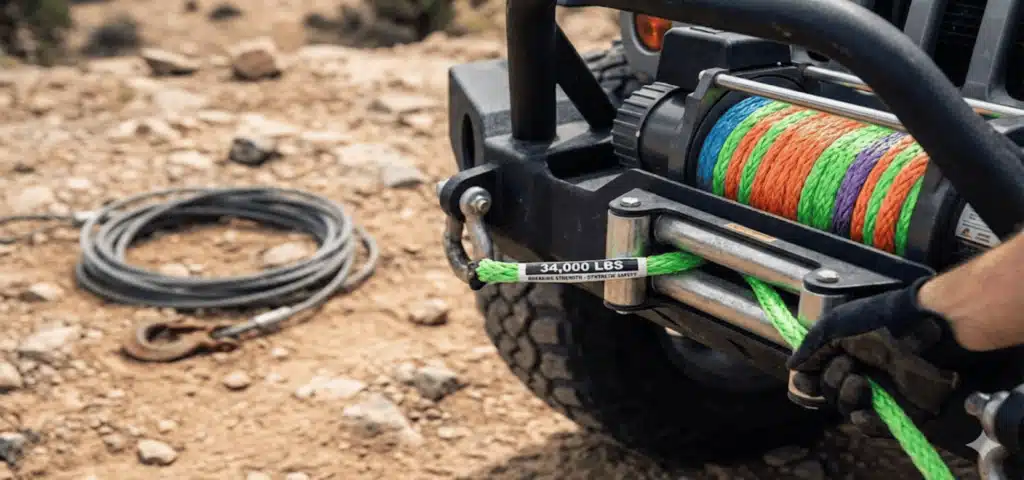 合成ウインチロープとスチールワイヤーロープ