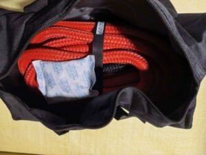 red kinetic recovery rope in a kit bag